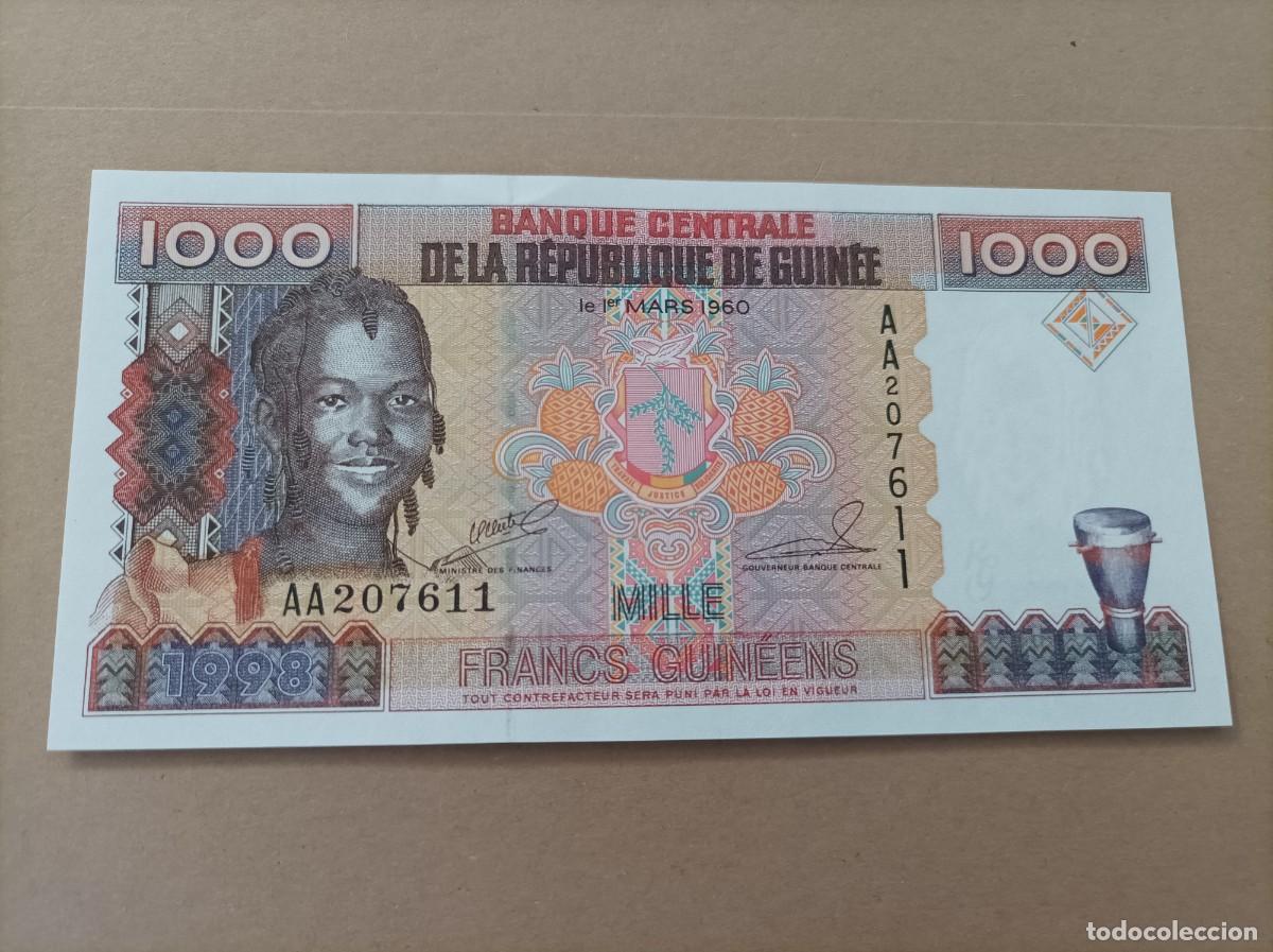 Billets internationaux: Billete de Republica de Guinea, 1000 francos, a&ntilde;o 1960, serie AA, UNC