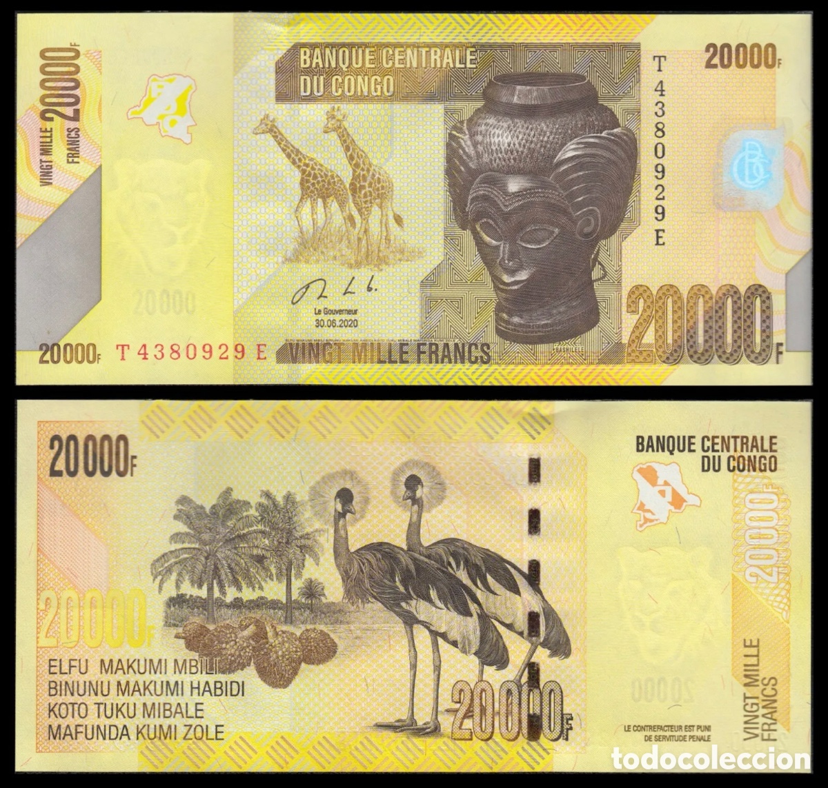 Billetes extranjeros: Billete CONGO 20000 Francos 2020 SC - Foto 1