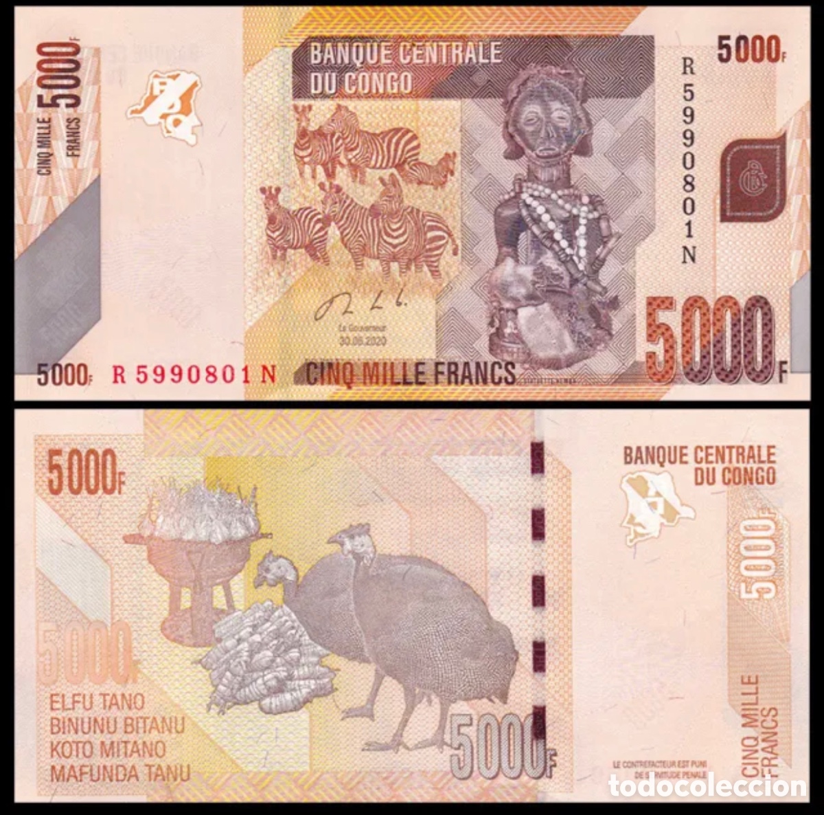Billetes extranjeros: Billete CONGO 5000 Francos 2020 SC - Foto 1