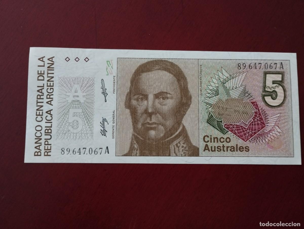 Billetes extranjeros: BILLETE. BANCO DE LA REP&Uacute;BLICA ARGENTINA. CINCO AUSTRALES. S/C.