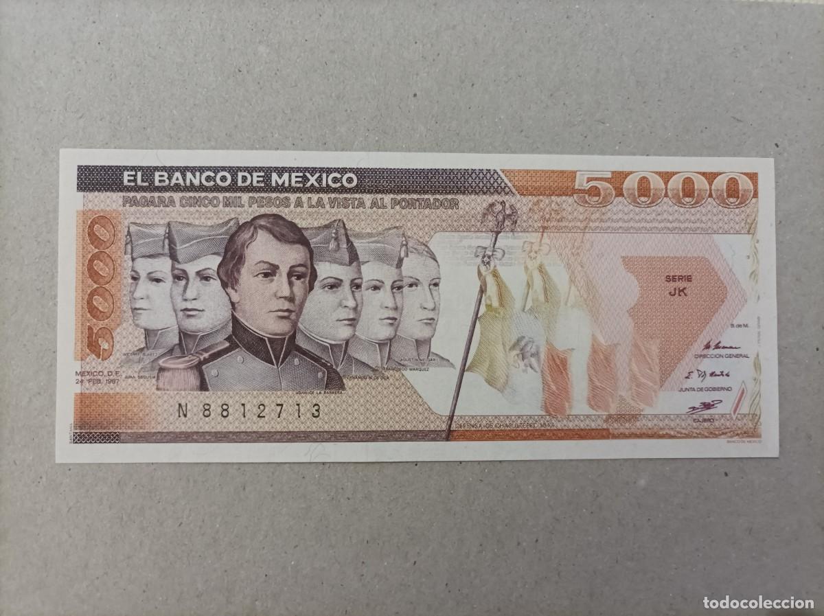 Billetes extranjeros: Billete de Mexico de 5000 pesos, a&ntilde;o 1987, UNC - Foto 1