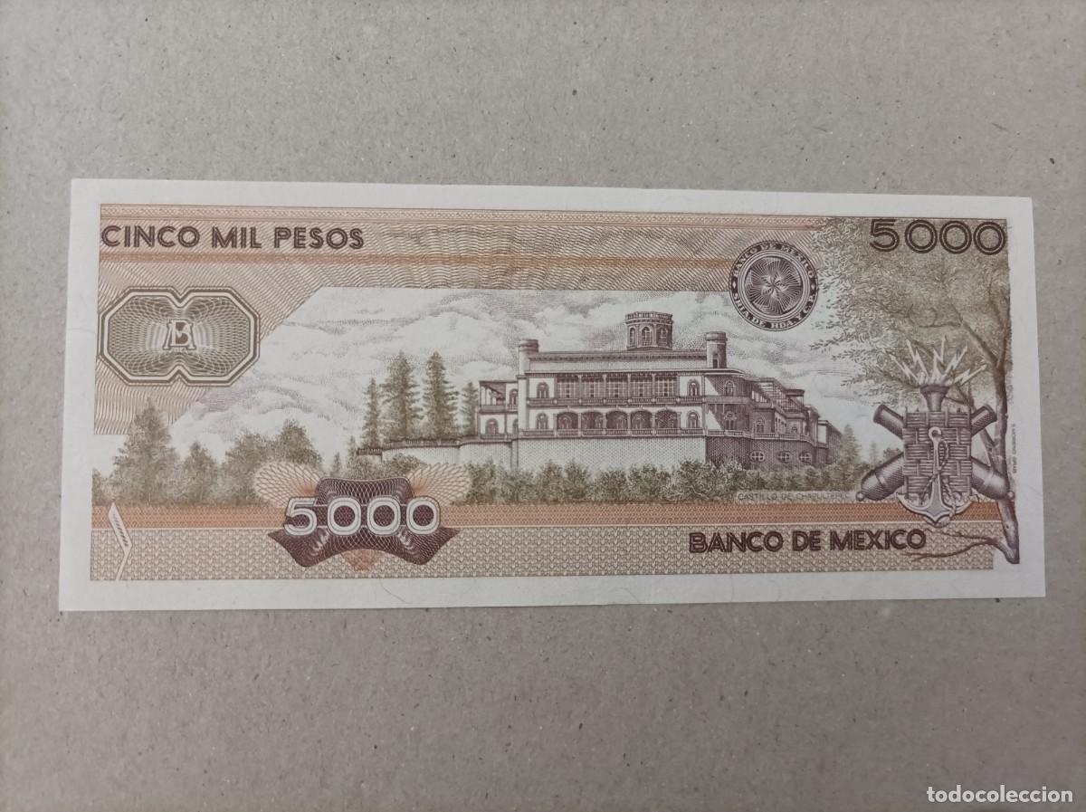 Billetes extranjeros: Billete de Mexico de 5000 pesos, a&ntilde;o 1987, UNC - Foto 2