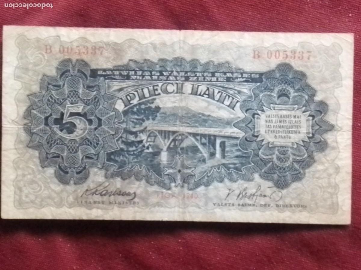 Billetes extranjeros: Letonia. Latvia. 5 lati de 1940 - Foto 2