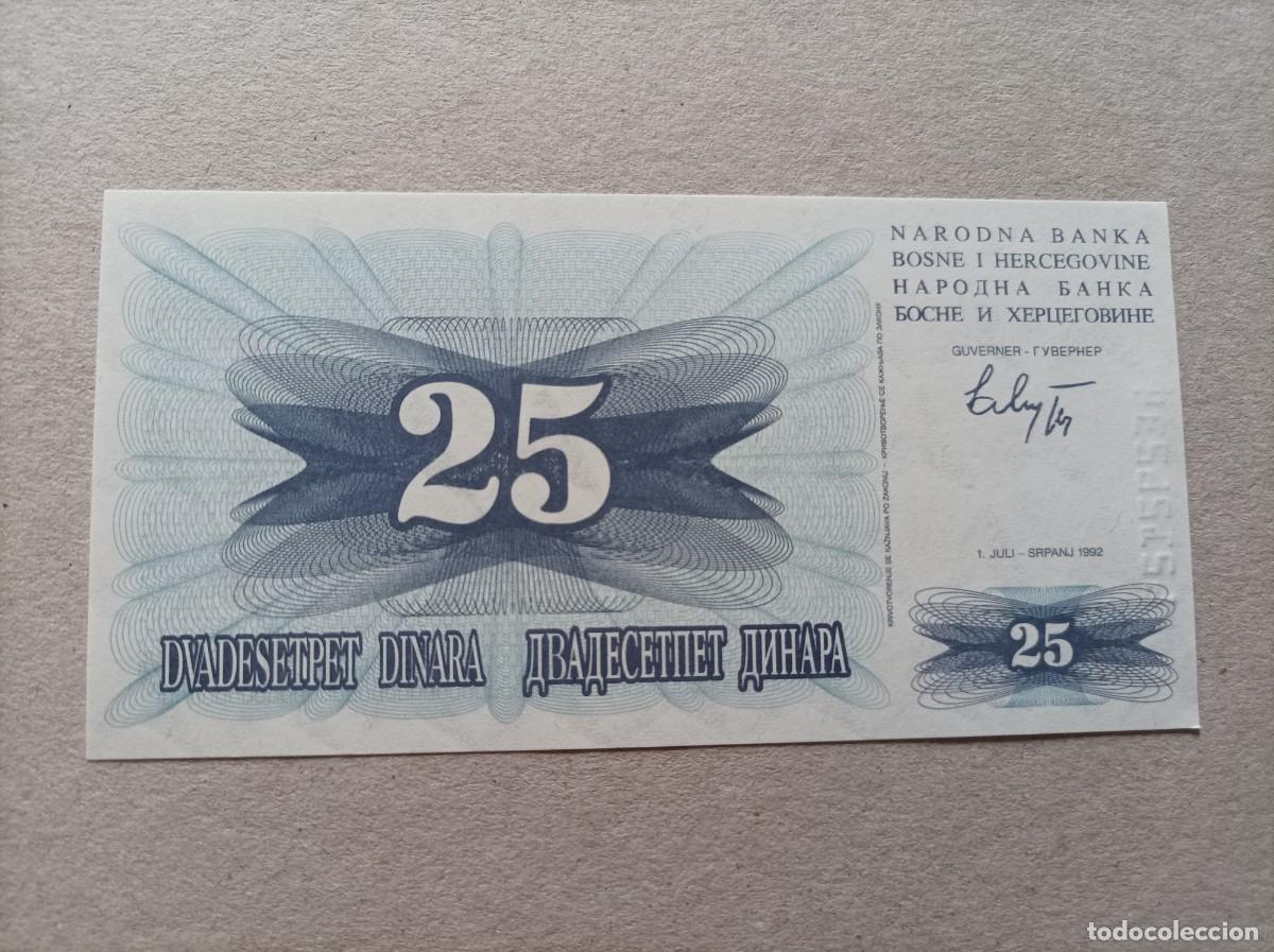 Billetes extranjeros: Billete de Bosnia Herzegovina de 25 Dinara, a&ntilde;o 1992, UNC