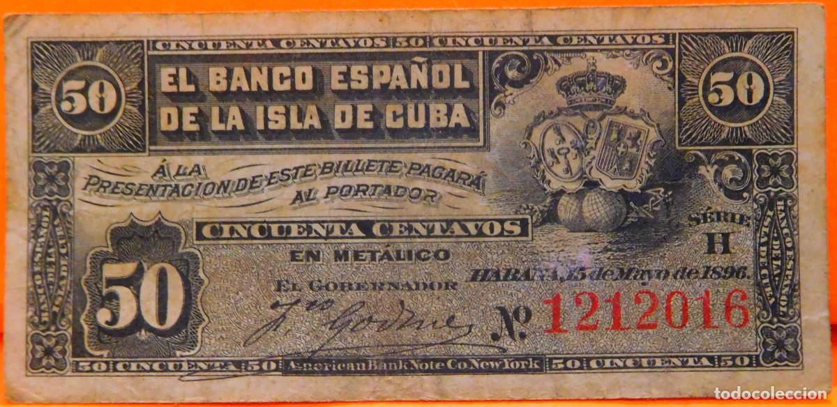 Billetes extranjeros: CUBA, 50 CENTAVOS, 1896. - Foto 1