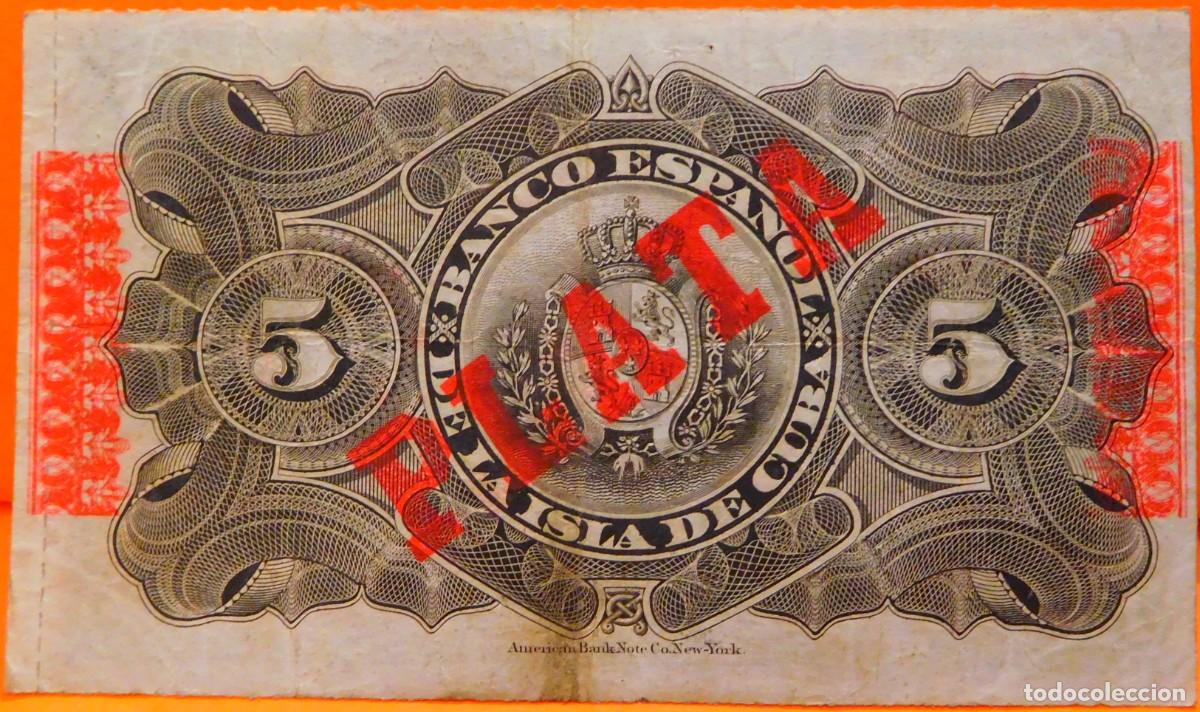 Billetes extranjeros: CUBA, 5 PESOS, 1896. - Foto 2