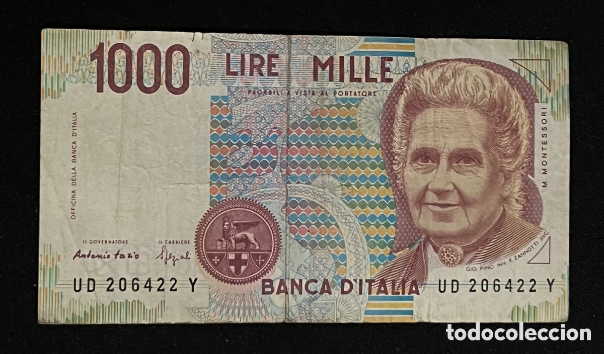 Billetes extranjeros: BILLETE DE 1000 LIRE, 1990. M. MONTESSORI