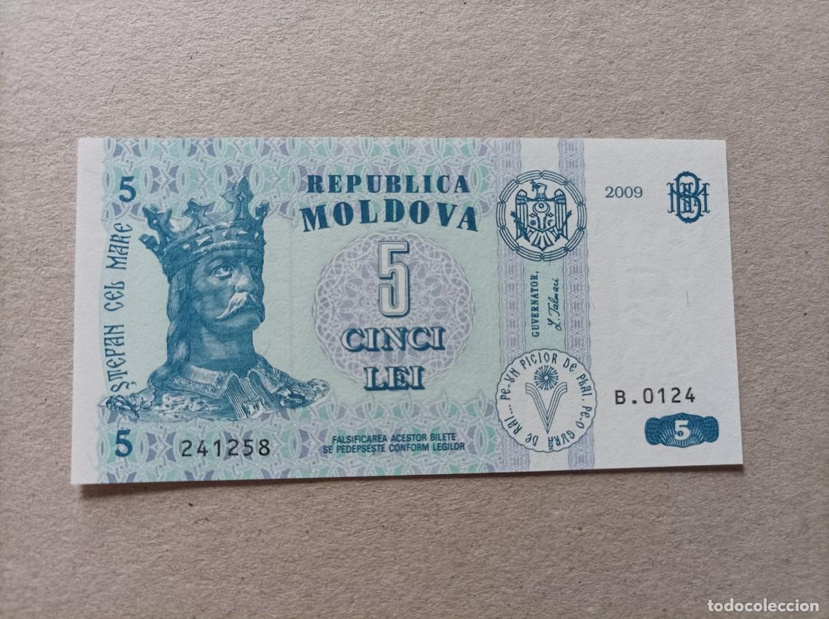 Billetes extranjeros: Billete de Moldavia de 5 lei, a&ntilde;o 2009, UNC - Foto 1