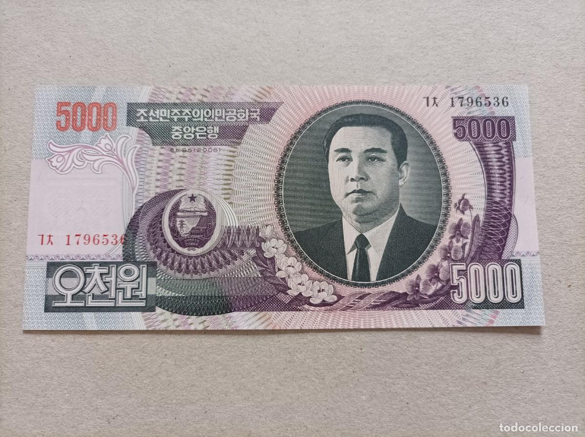 Billetes extranjeros: Billete de Corea del norte de 5000 won, a&ntilde;o 2006, UNC - Foto 2