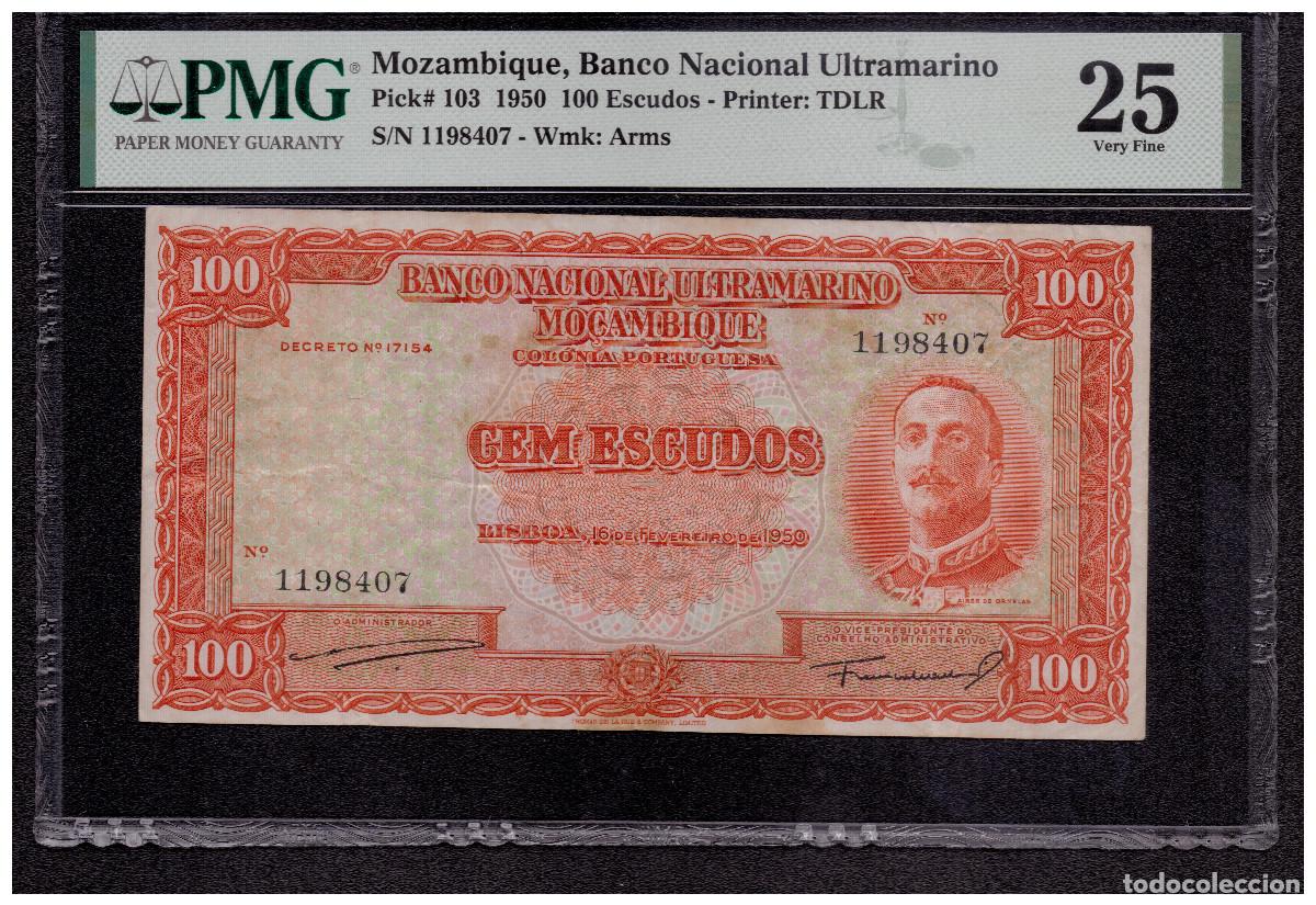 Banconote internazionali: BANCO NACIONAL ULTRAMARINO - MOZAMBIQUE, COLONIA PORTUGUESA - 100 ESCUDOS - 1950 - PICK 103 - PMG 25