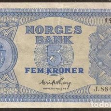 Billetes extranjeros: NORUEGA (NORWAY). 5 KRONER 1953. PICK 25D