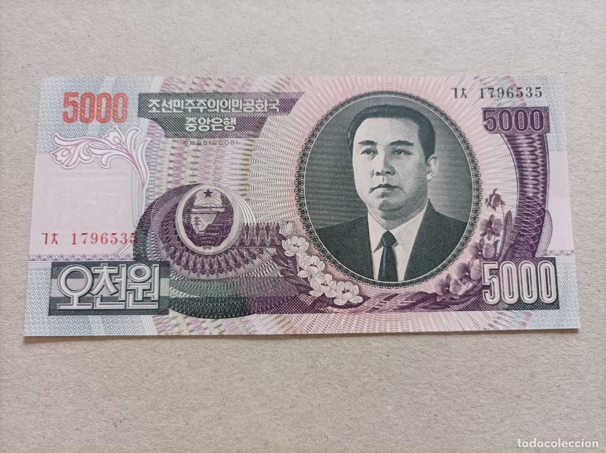 Billetes extranjeros: Billete de Corea del norte de 5000 won, a&ntilde;o 2006, UNC - Foto 1