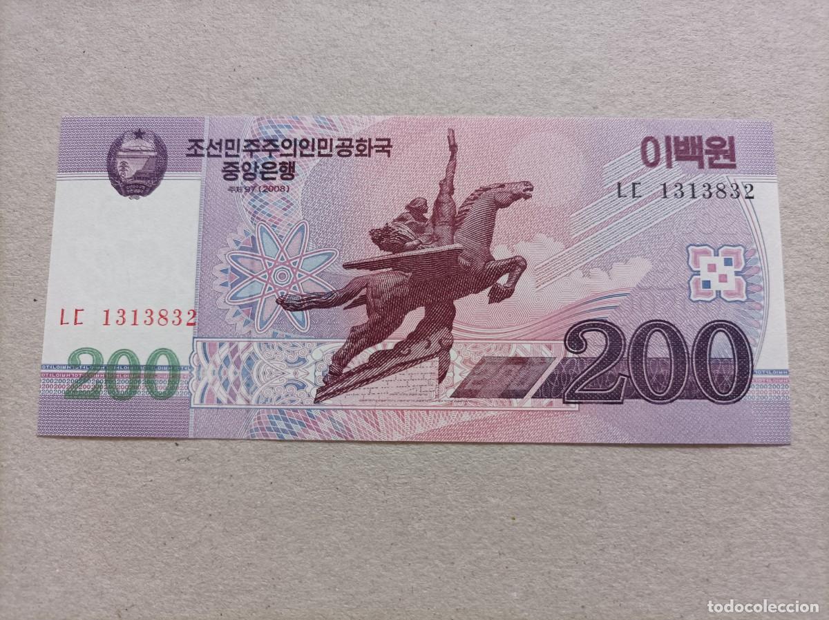 Billetes extranjeros: Billete de Corea del norte de 200 won, a&ntilde;o 2008, UNC - Foto 1
