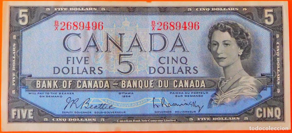 Billetes extranjeros: CANADA, 5 D&Oacute;LARES, 1954. EBC+ - Foto 1