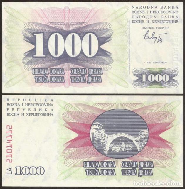 Billetes extranjeros: BOSNIA - HERZEGOVINA. 1000 dinara 1992. Pick 15. S/C.