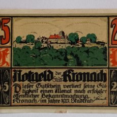 Billetes extranjeros: LEMANIA - 25 PENIQUES 1921 - CIUDAD DE KRONACH - N 226228 .