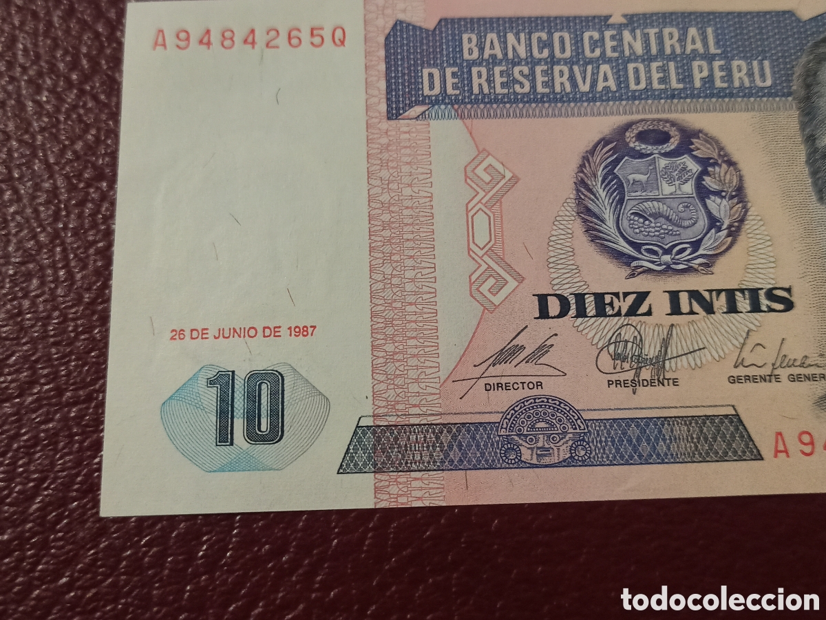 Billetes extranjeros: Billete PER&Uacute; 10 INTIS 26 DE JUNIO DE 1987 - Foto 4