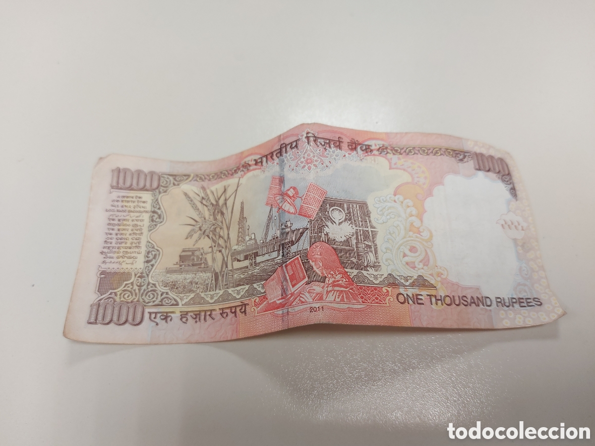 Billetes extranjeros: India 1000 rupees Gandhi 2011 - Foto 2