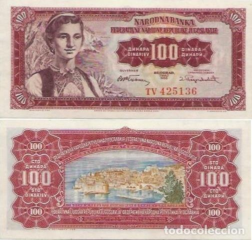 Billetes extranjeros: BILLETE 100 DINAR, YUGOSLAVIA 1955 - Foto 1