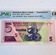 Billetes extranjeros: ZIMBABWE 5 DOLLARS 2019 P-102A GEM PMG 66EPQ