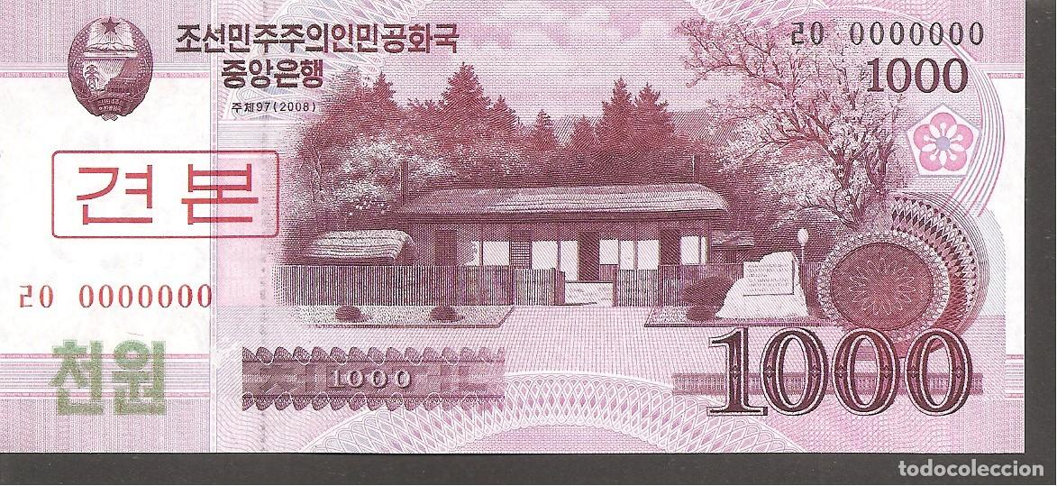 Billetes extranjeros: COREA DEL NORTE 1000 WON 2008 SC/UNC SPECIMEN - Foto 1