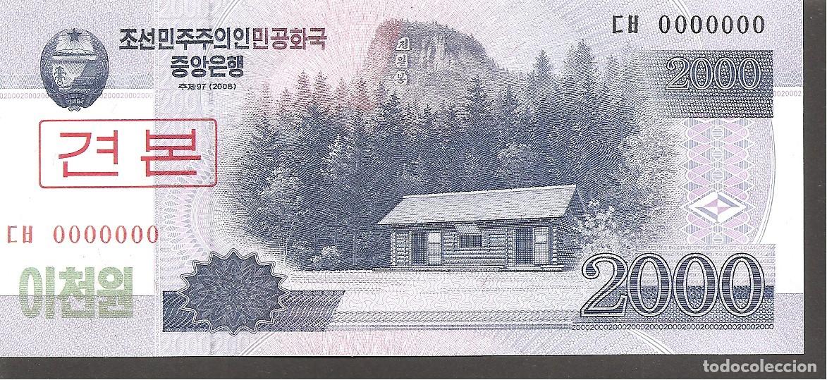 Billetes extranjeros: COREA DEL NORTE 2000 WON 2008 SC/UNC SPECIMEN - Foto 1