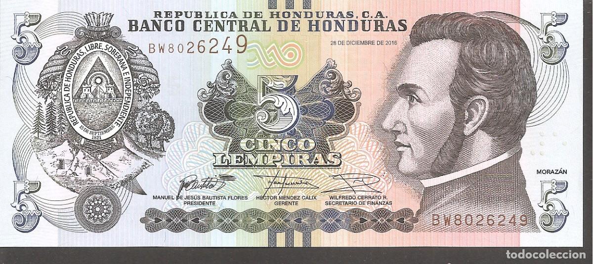 Billetes extranjeros: HONDURAS 5 LEMPIRAS 2016 SC / UNC - Foto 1