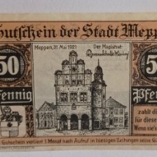 Billetes extranjeros: ALEMANIA - 50 PENIQUES 1921 - CIUDAD DE MEPPEN - N 217351 .