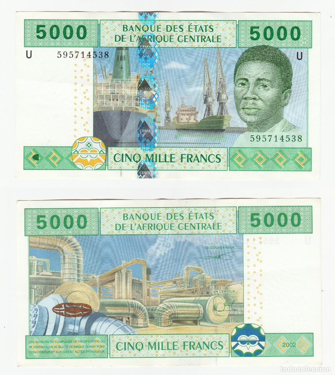 International Banknotes: CAMER&Uacute;N 5000 FRANCOS 2002 n/s 595714538 CIRCULADO EBC (ver foto)