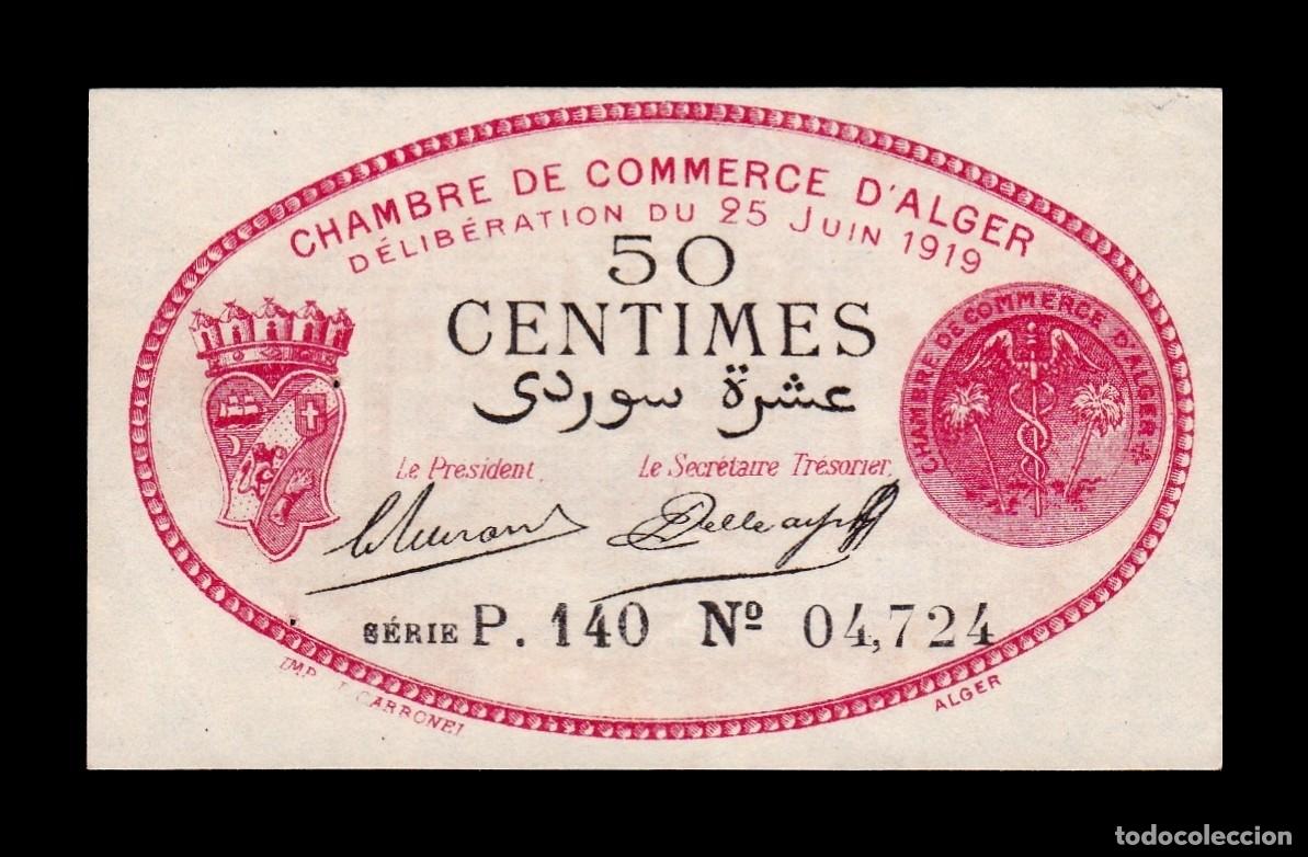 Billetes extranjeros: Argelia Argel C&aacute;mara de Comercio 50 C&eacute;ntimos 1919 Sc Unc - Foto 1