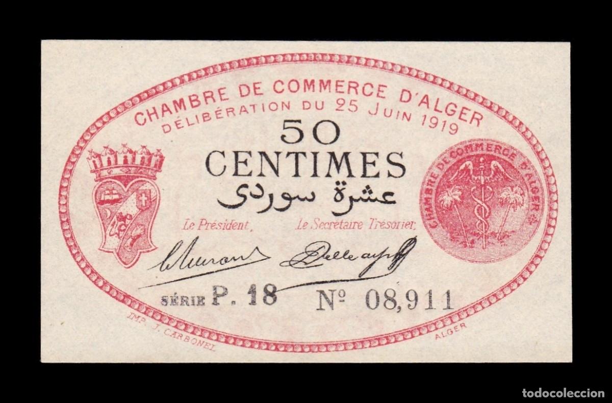 Billetes extranjeros: Argelia Argel C&aacute;mara de Comercio 50 C&eacute;ntimos 1919 Sc Unc - Foto 1