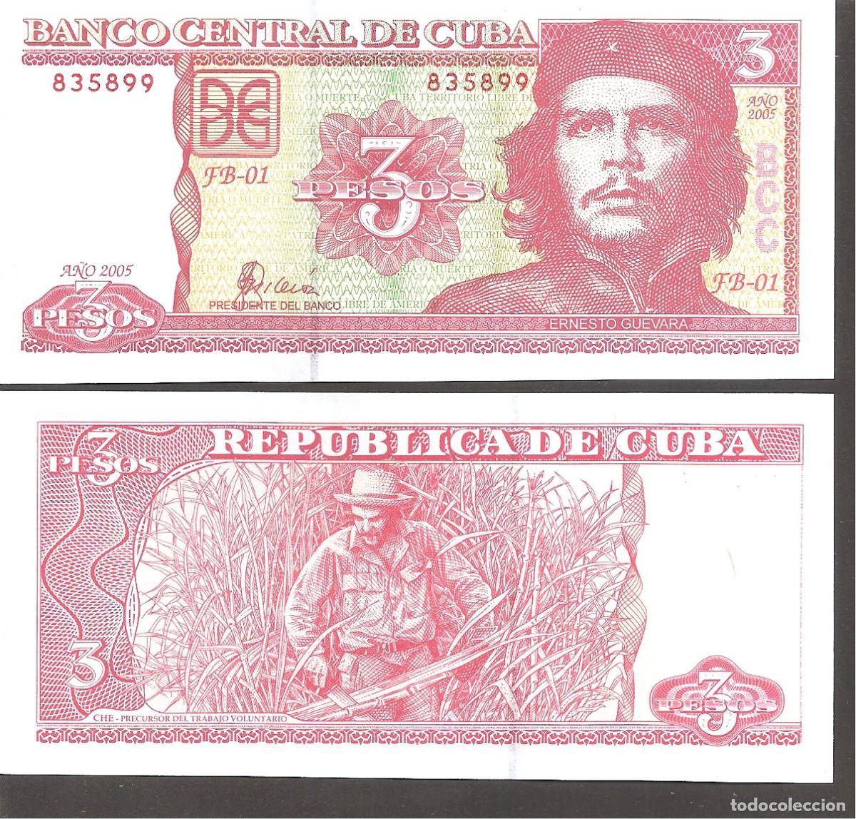 Billetes extranjeros: CUBA 3 PESOS 2005 SC/UNC . CHE GUEVARA - Foto 1