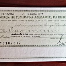 Billetes extranjeros: ITALIA - MINIASSEGNO - 100 LIRE 1977 .BANCA DI CREDITO AGRICOLA, BUEN ESTADO. VER FOTOS