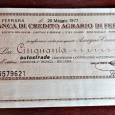 Billetes extranjeros: ITALIA - MINIASSEGNO - 50 LIRE 1977 .BANCA DI CREDITO AGRICOLA, BUEN ESTADO. VER FOTOS