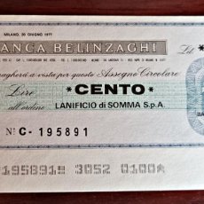 Billetes extranjeros: ITALIA - MINIASSEGNO - 100 LIRE 1977 .BANCA BELINZAGHI, BUEN ESTADO. VER FOTOS