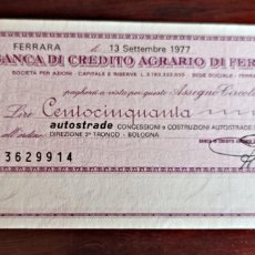 Billetes extranjeros: ITALIA - MINIASSEGNO - 150 LIRE 1977 .BANCA DI CREDITO AGRARIO DI FERRARA, BUEN ESTADO. VER FOTOS