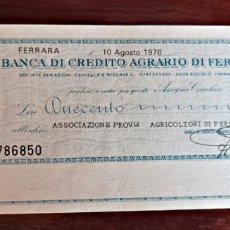 Billetes extranjeros: ITALIA - MINIASSEGNO - 200 LIRE 1976 .BANCA DI CREDITO AGRARIO DI FERRARA, BUEN ESTADO. VER FOTOS