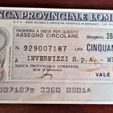 Billetes extranjeros: ITALIA - MINIASSEGNO - 50 LIRE 1978 .BANCA PROVINCIALE LOMBARDA, BUEN ESTADO. VER FOTOS