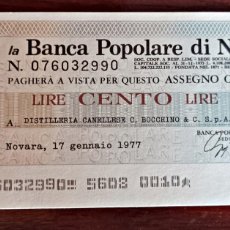 Billetes extranjeros: ITALIA - MINIASSEGNO - 100 LIRE 1977 .BANCA POPULARE DI NOVARA, BUEN ESTADO. VER FOTOS