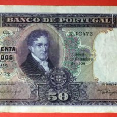 Billetes extranjeros: BILLETE BANCO DE PORTUGAL 50 CINCOENTA CINCUENTA ESCUDOS 17 SETEMBRE SEPTIEMBRE 1929 BORGES CARNEIRO