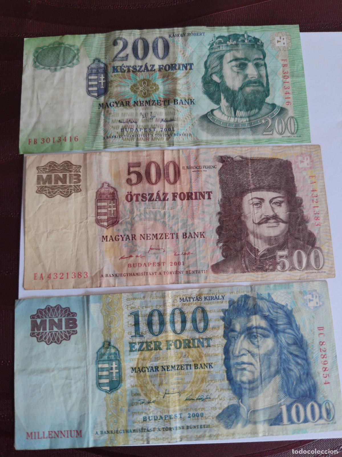 Billetes extranjeros: Lote De 3 Billetes Originales De Budapest Circulados. 200-500-1000 Florines.