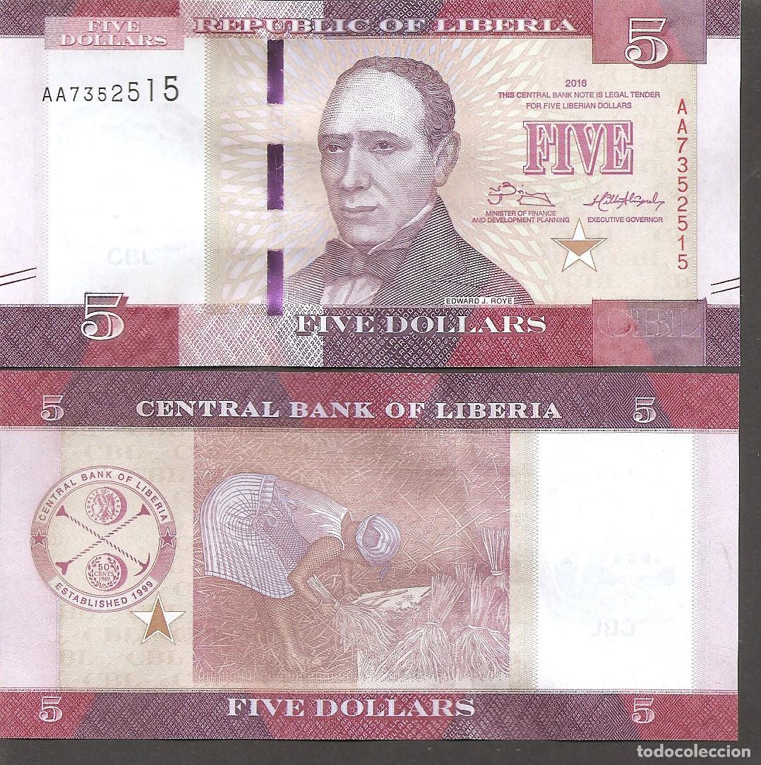 Billetes extranjeros: LIBERIA 5 DOLLARS 2016 SC/UNC - Foto 1
