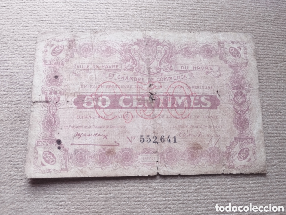 Billetes extranjeros: 50 c&eacute;ntimos 1920 Francia - Foto 1