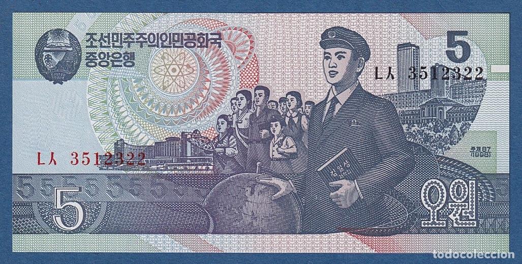 Billetes extranjeros: COREA DEL NORTE // NORTH KOREA -- 5 WON ( 1998 ) -- UNC -- PICK 40b . - Foto 1