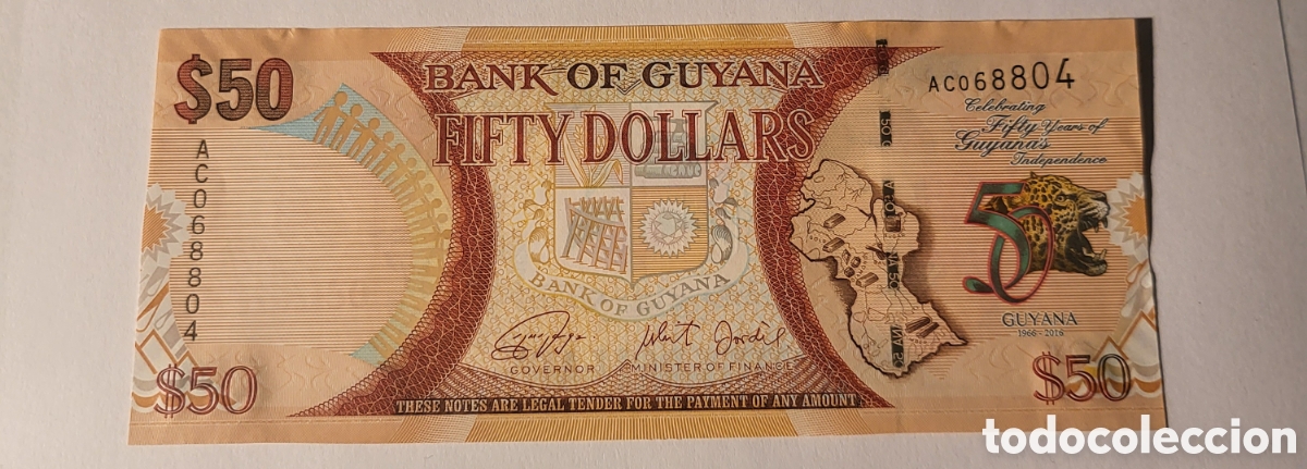 Billetes extranjeros: BILLETE DE GUYANA. A&Ntilde;O 2016. 50 DOLARES - Foto 2