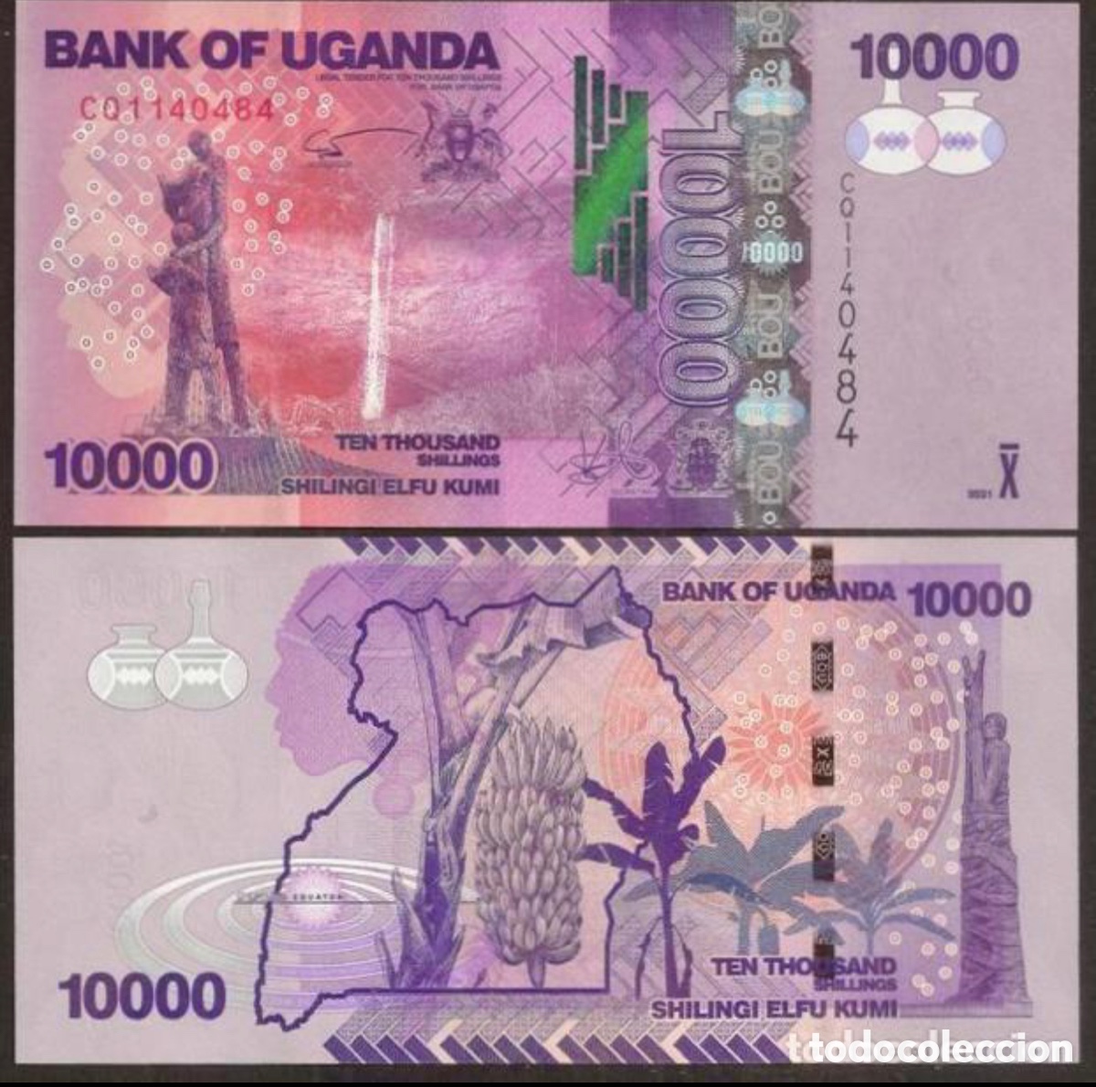 Billetes extranjeros: Billete UGANDA 10000 Chelines 2021 SC - Foto 1
