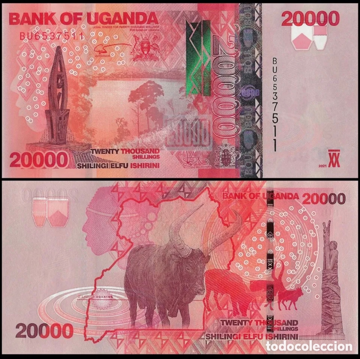 Billetes extranjeros: Billete UGANDA 20000 Chelines 2021 SC - Foto 1