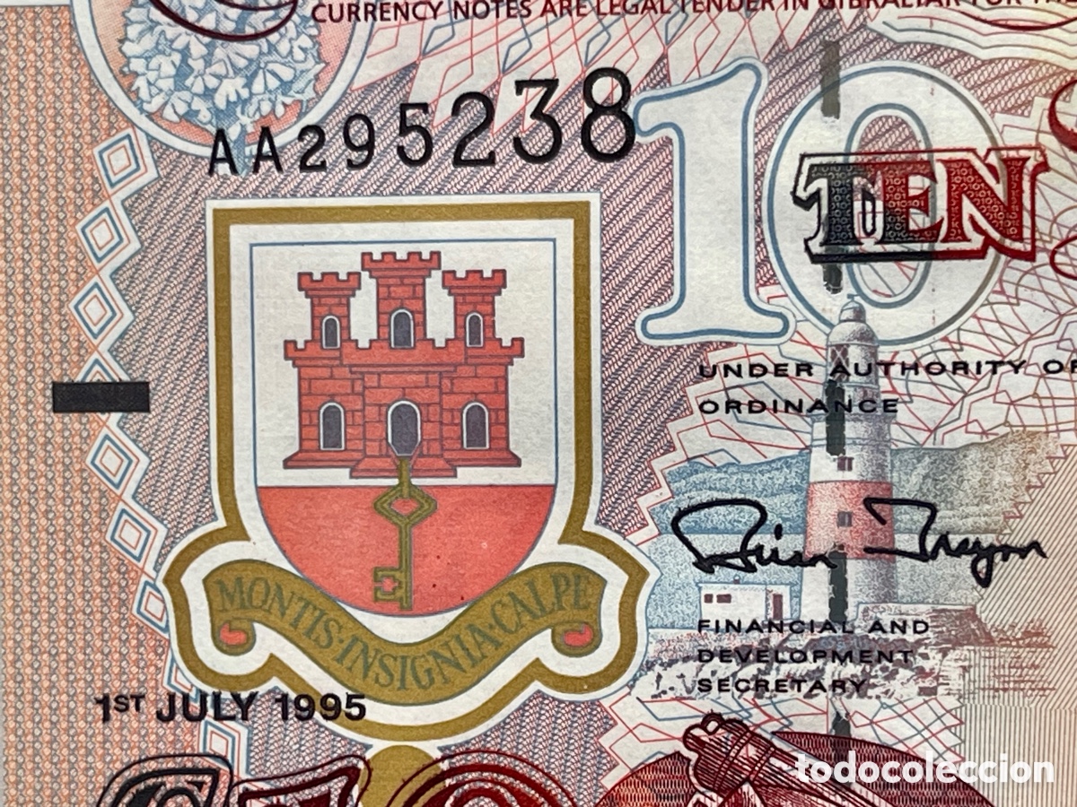 Billetes extranjeros: GIBRALTAR 1 STJULY 1995.10&pound;. - Foto 2