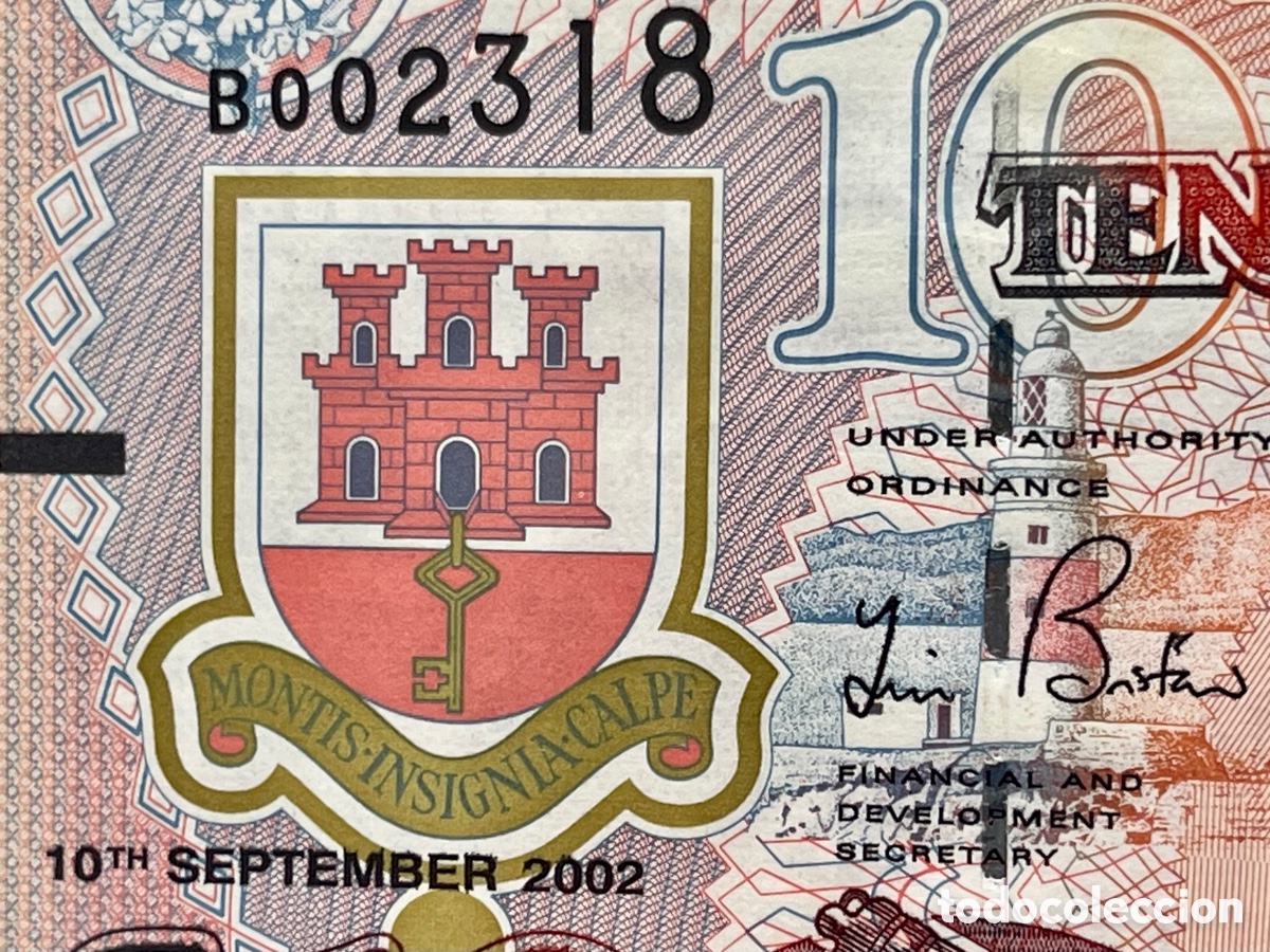 Billetes extranjeros: GIBRALTAR.10 TH SEPTEMBER 2002. 10&pound;. - Foto 2