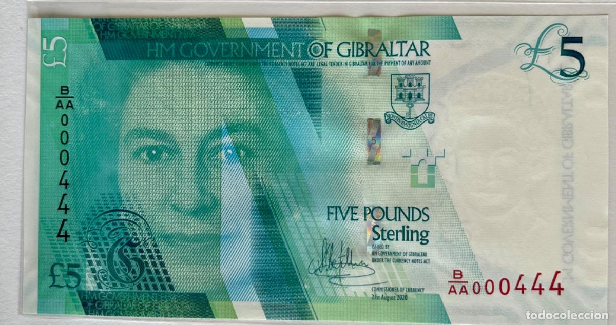 Billetes extranjeros: GIBRALTAR, CAPIC&Uacute;A, 5 POUNDS, 2020 - Foto 1
